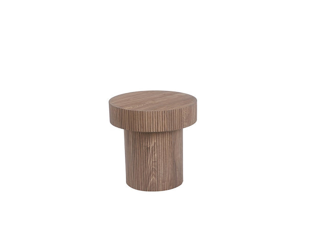 Glada Side Table featuring a fluted MDF base with light walnut laminate finish