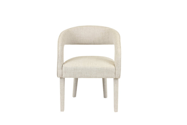 Udon Dining Chair with curved upholstered back and solid rubberwood frame.