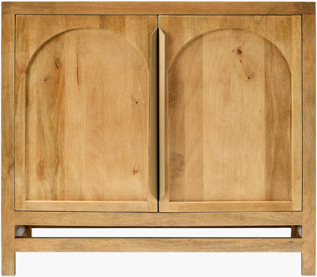 Compact wood cabinet with a simple silhouette and rich texture, perfect for small spaces.