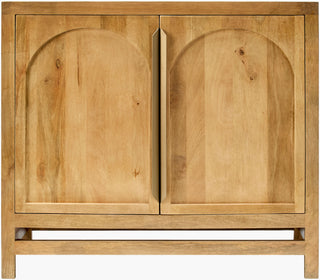 Compact wood cabinet with a simple silhouette and rich texture, perfect for small spaces.