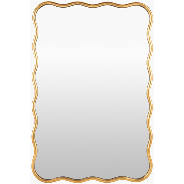 Mid-century modern wall mirror with polished gold iron frame
