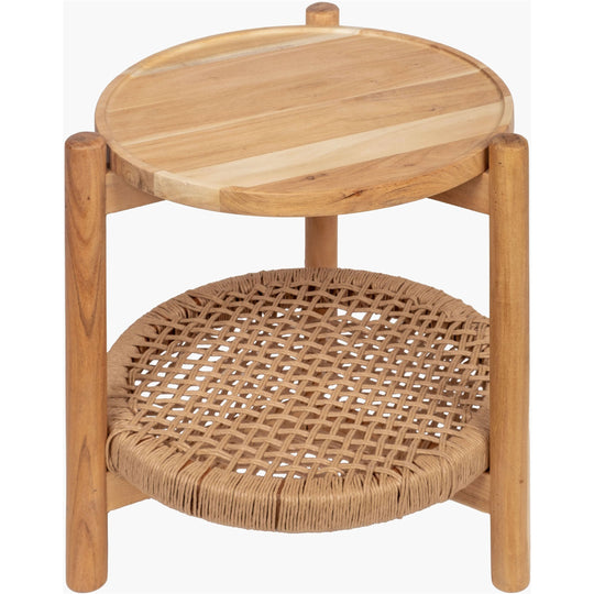 Scandinavian-style mango wood end table with natural grain, handcrafted in India